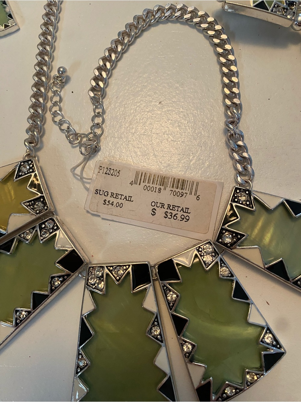 Olive Green Statement Pendant Necklace bracelet, and earrings with Silver-Tone